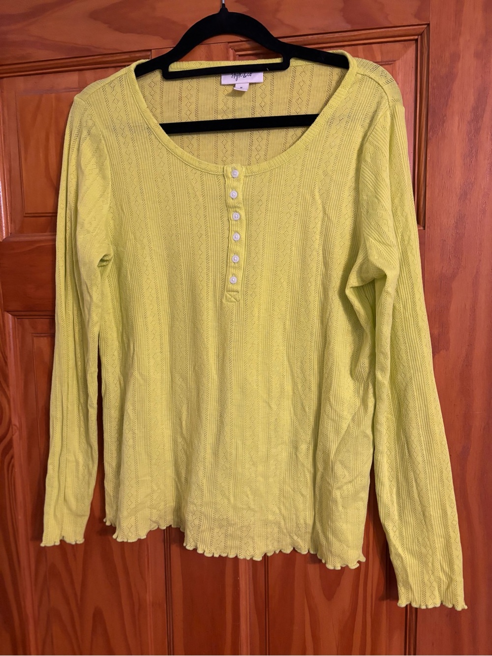 Style & Co Lime Green Knit Henley Top